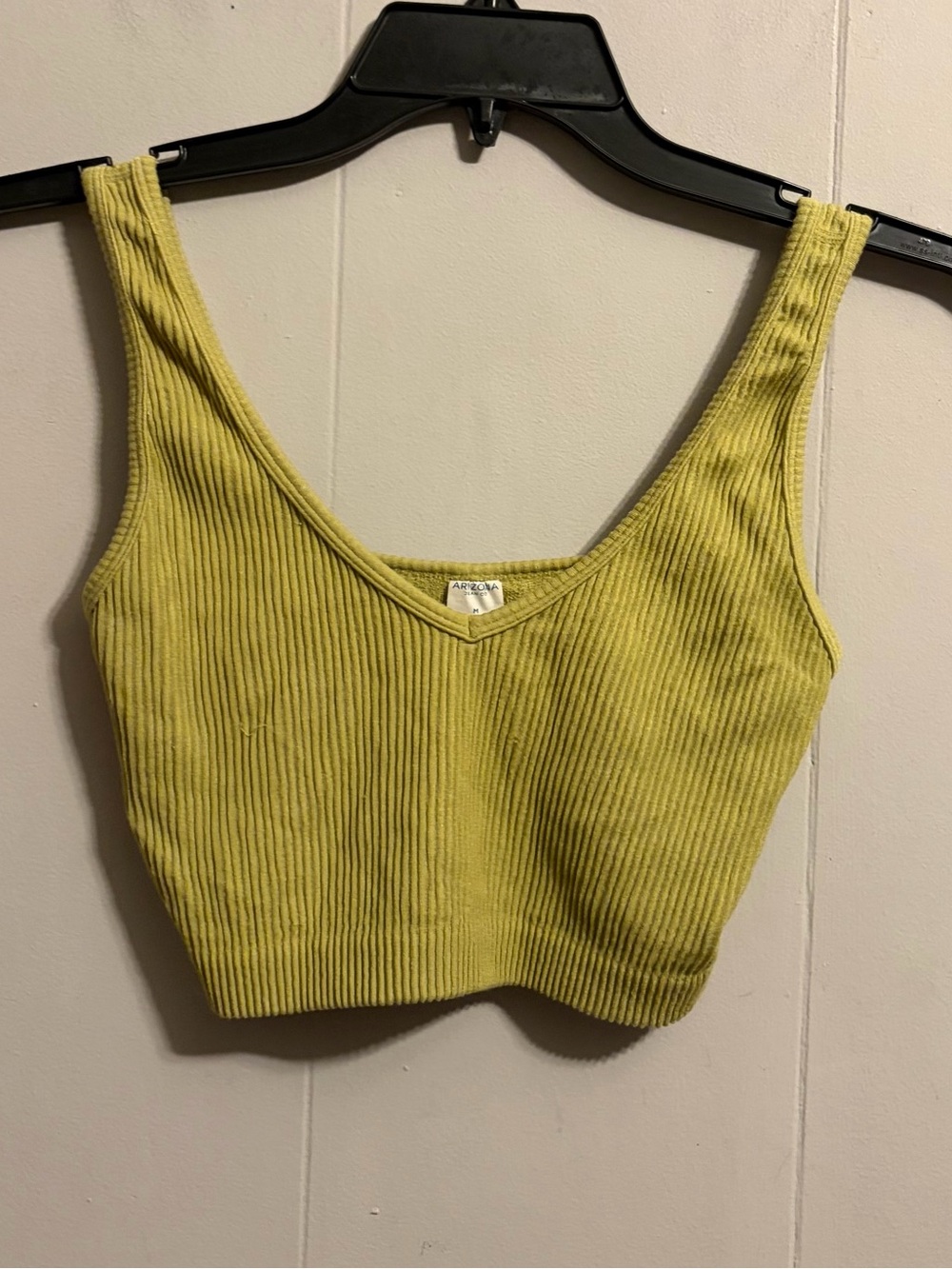 Arizona Jean Company Ribbed V-Neck Crop Tank - Chartreuse